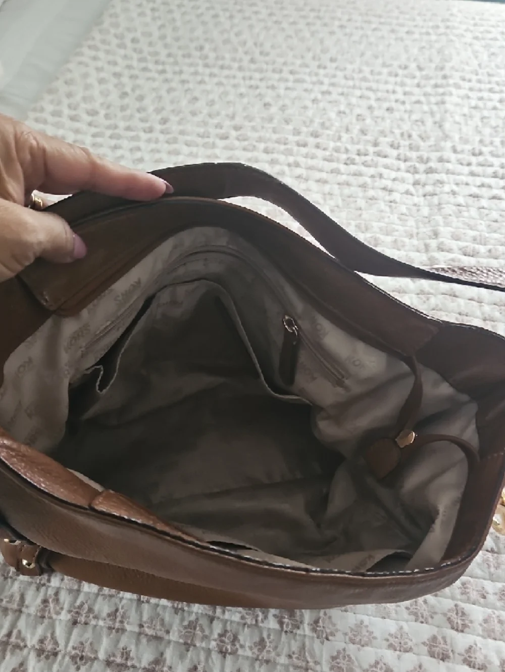 Michael Kors Cognac Pebbled Leather Hobo with Gold Logo Charm - Picture 2 of 14